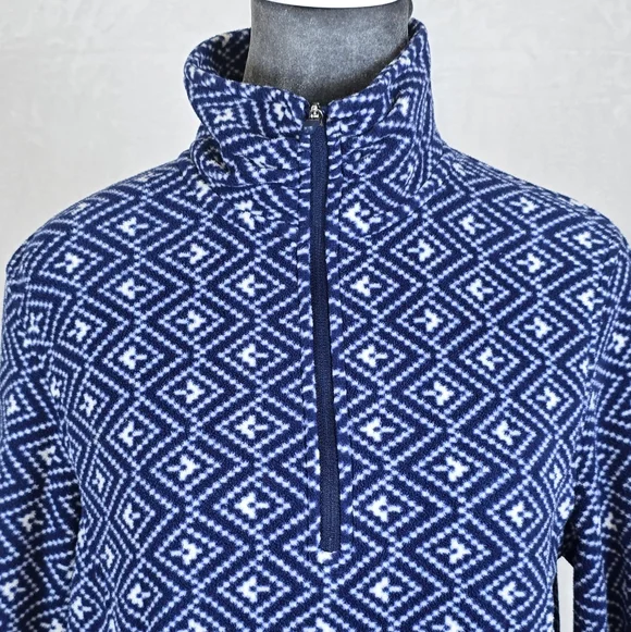 Lands' End Blue Geometric Fair Isle Fleece Pullover Preppy Winter Chic Sz.Small - Picture 2 of 14